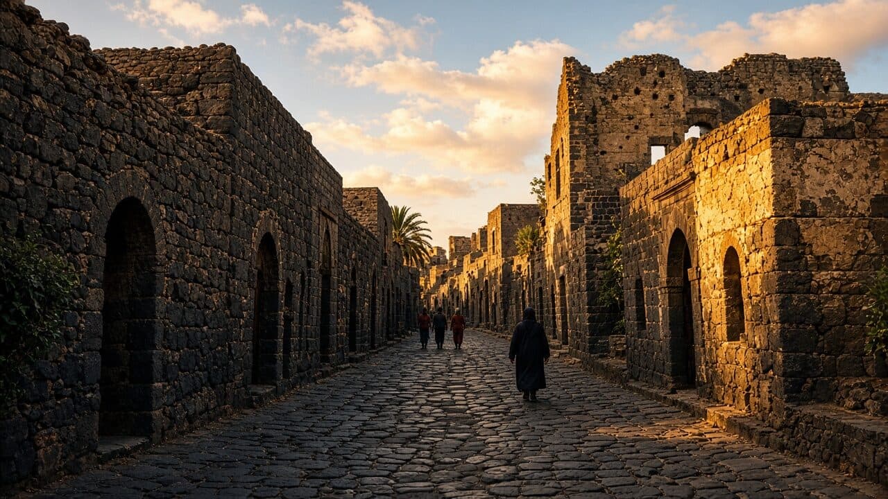 Black-basalt street in the old city of Bosra