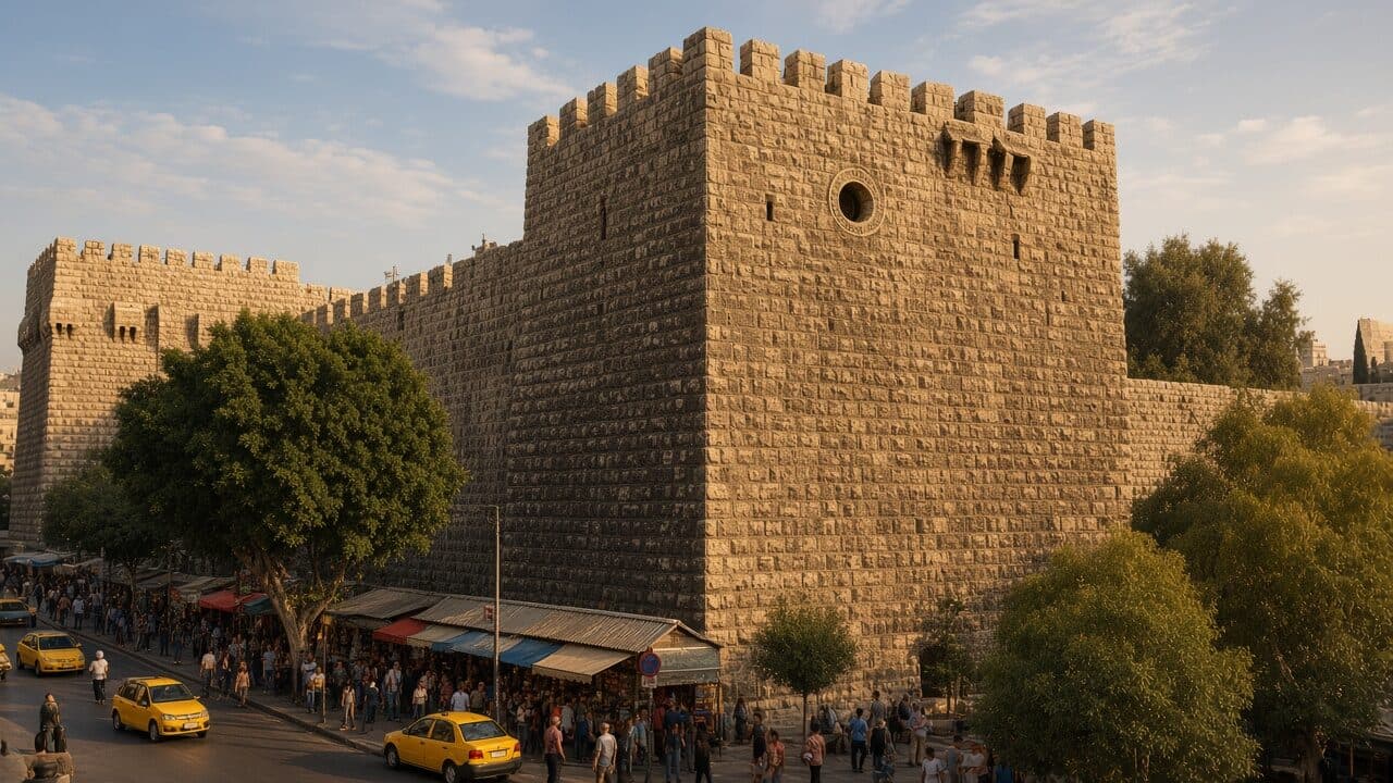 Walls of the Damascus Citadel beside Souq al-Hamidiyya