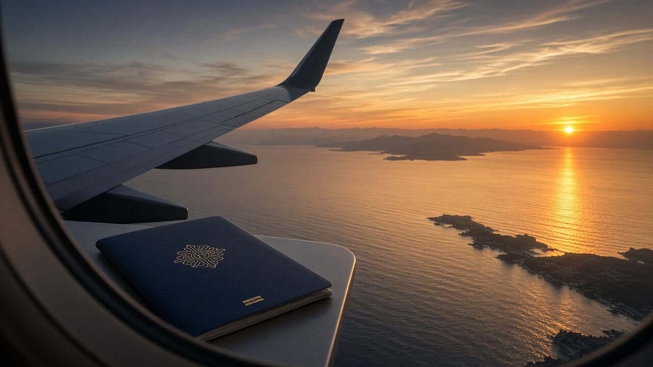 Passport on the tray table, flying toward Syria instead of the Turkey land post