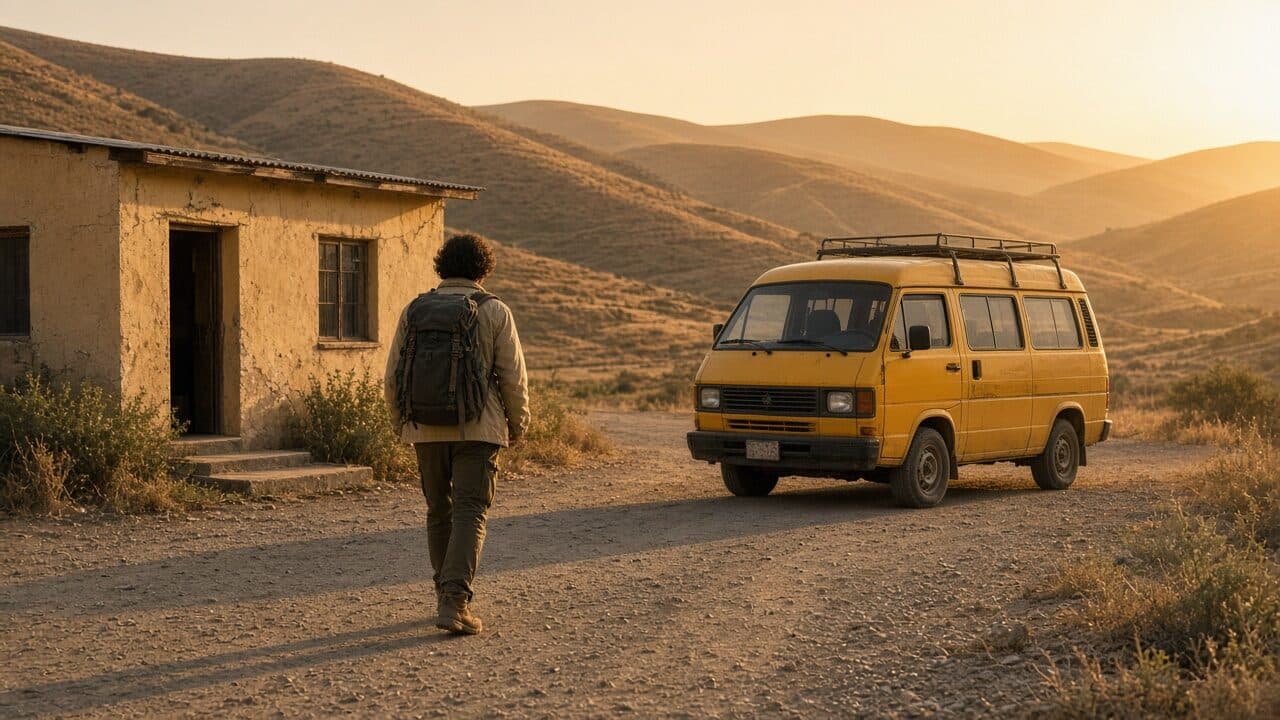 Walking to the shared taxi after the land stamp